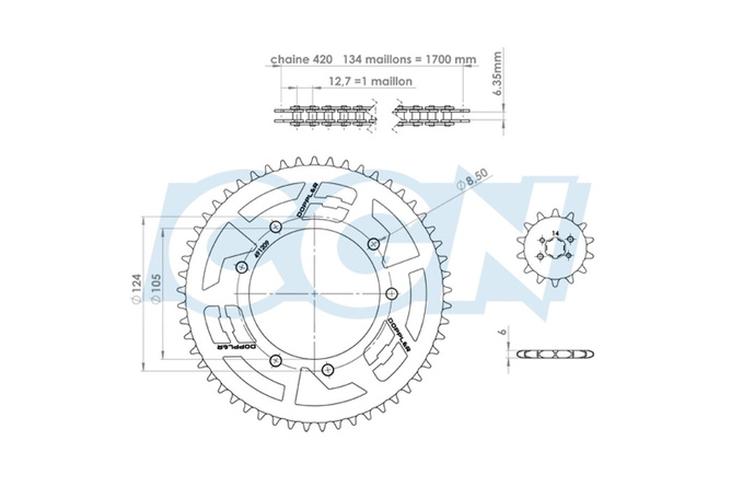 Kit chaîne acier 14x53 - 420 Doppler Origin Derbi Senda X-treme