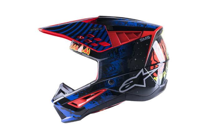 MX Helm Alpinestars SM5 Solar Flare schwarz/blau/neon rot