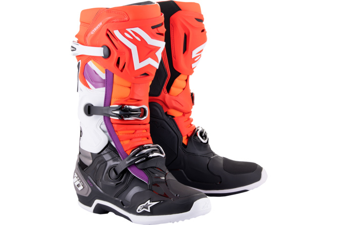 Bottes motocross Alpinestars Tech 10 noir / rouge fluo / orange fluo