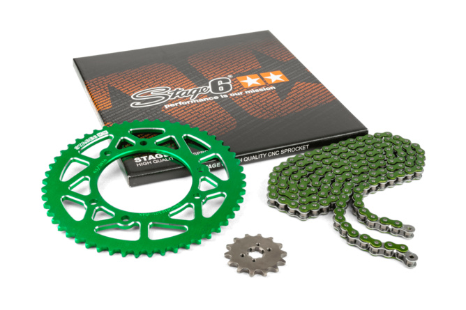Chain Kit 14x53 - 420 Stage6 aluminium CNC green Derbi Senda X-treme