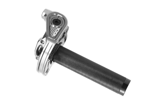 Kurzhub-Gasgriff Voca Bestia CNC 90º Alu Silber